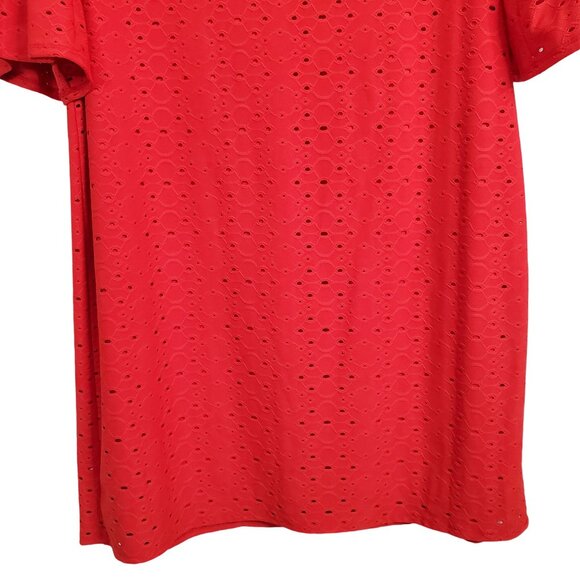 Tiana B Size 18W Dress Shift Stretch Eyelet Overlay Ruffle Bell Sleeve Midi Red - Picture 9 of 14
